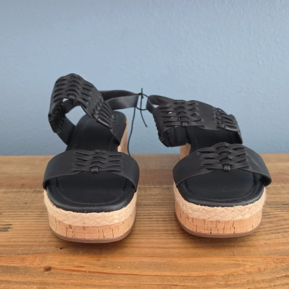 Frye and Co Womens Lavish Wedge Sandals Black‎ Woven Platform Cork 6M